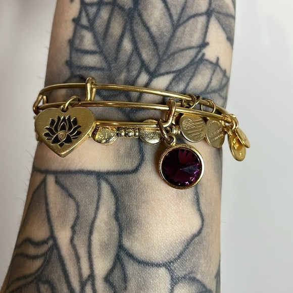 Alex & Ani | Gold Tone Amethyst & Lotus Stack of two Bracelets - Picture 2 of 6